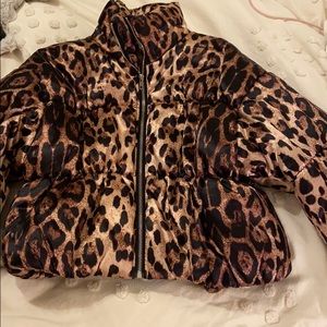 Pretty little thing satin leopard puffer coat